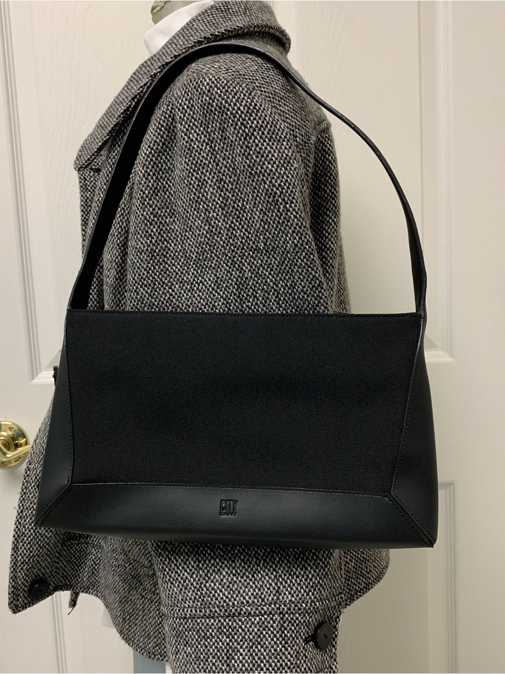 DKNY Black Canvas & Leather Shoulder Bag